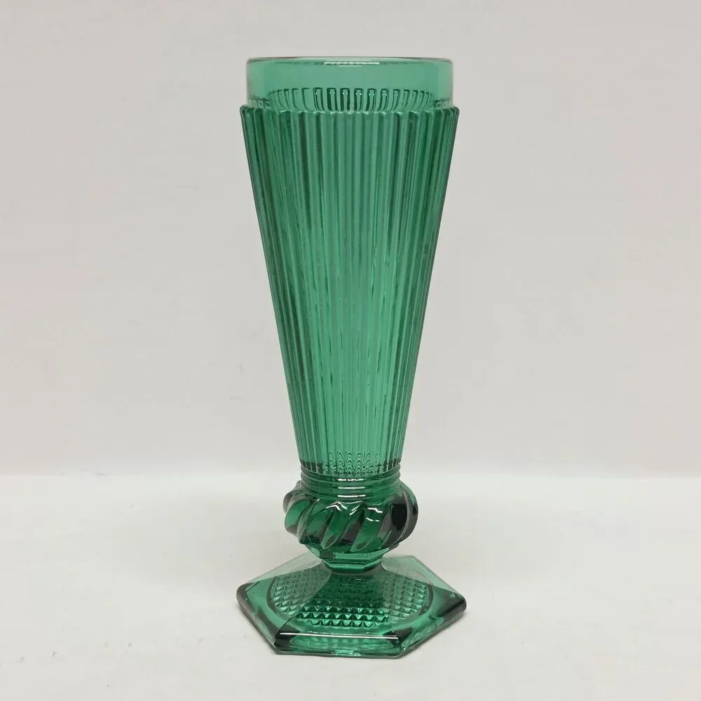 Vintage Emerald Green Pressed Glass Wine Goblet Or Small Vase Portugal